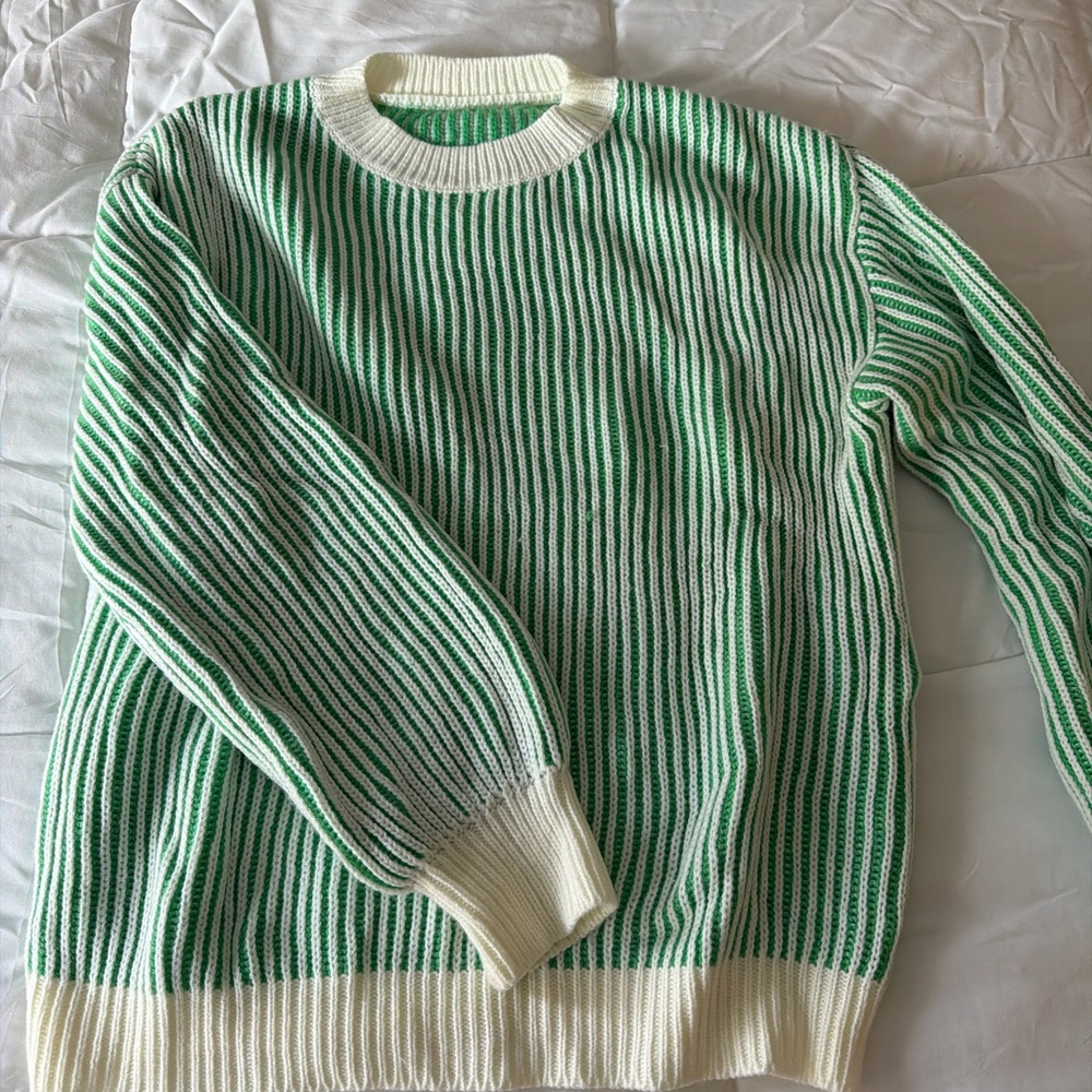 Green and White Striped Sweater